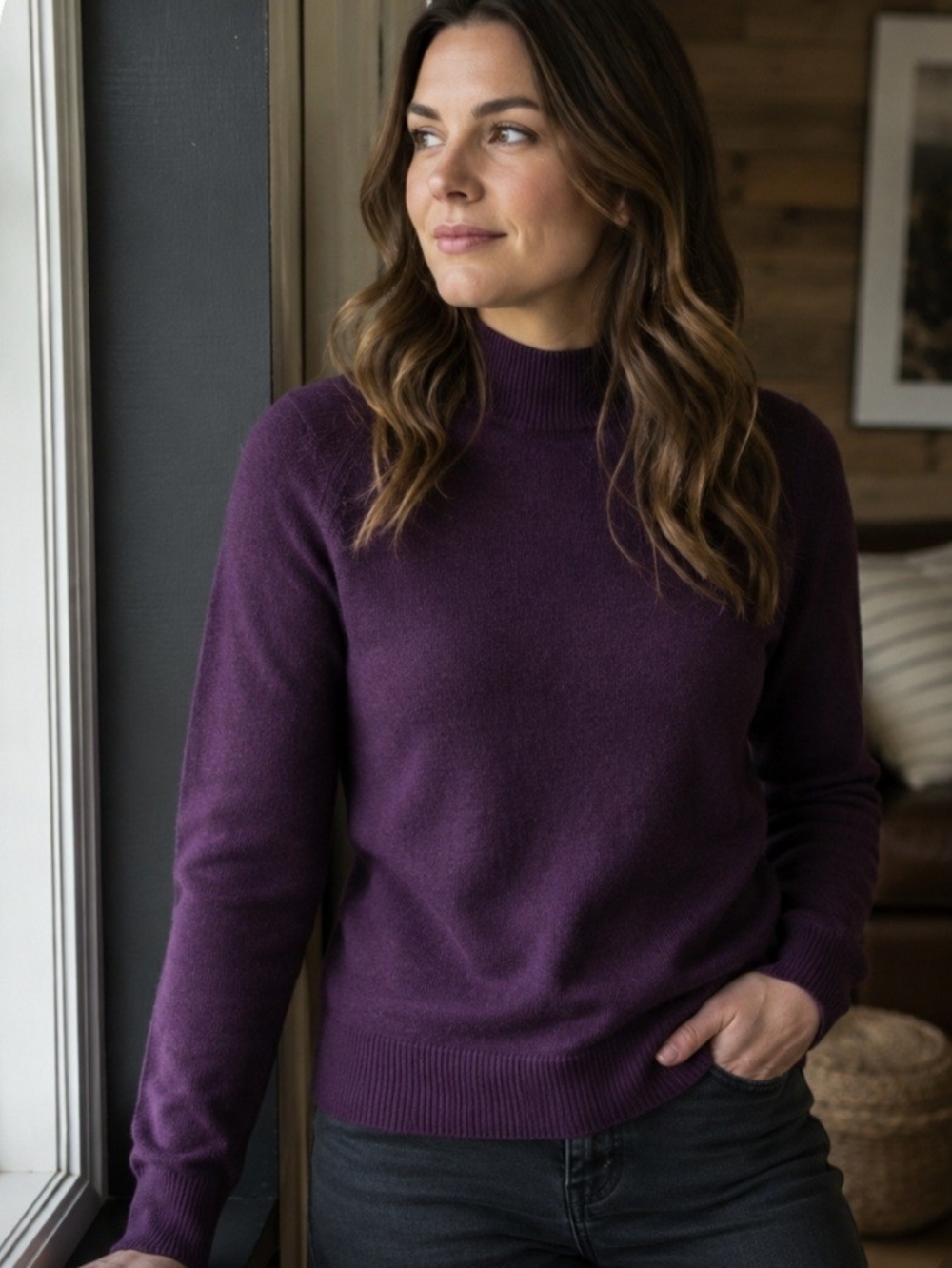 Pursits LTD Womens Size Med Long Sleeve Mock Neck Extra Fine Merino Wool Sweater
